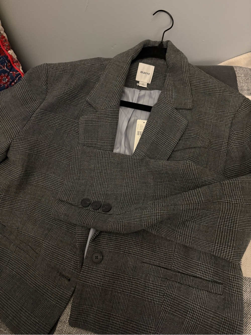 Maeve Cropped Gray Glen Plaid Blazer